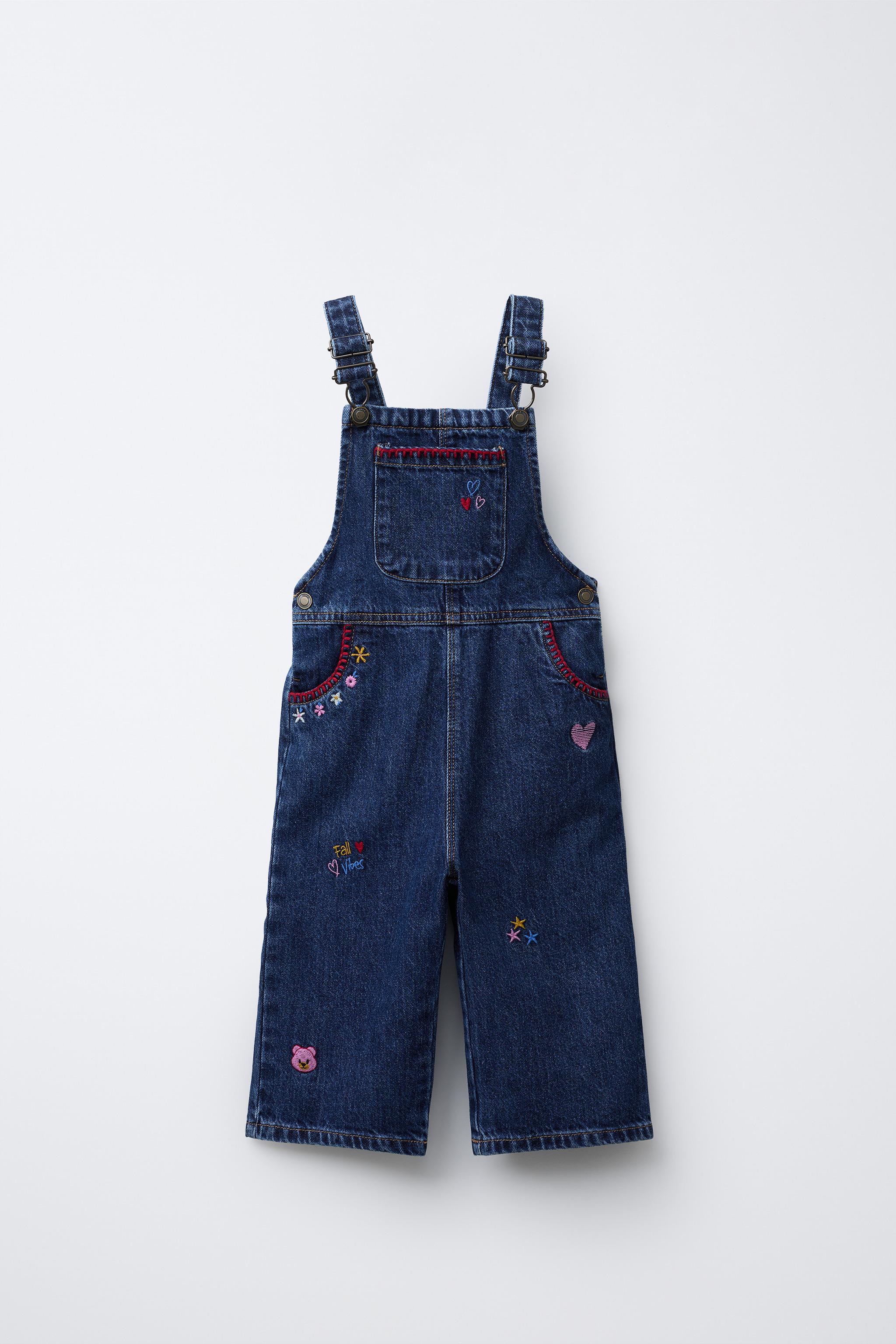 CONTRAST EMBROIDERED DENIM OVERALLS